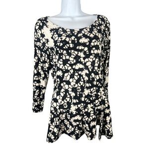 Leifsdottir Anthropologie Black & White Abstract Print Peplum Top Medium